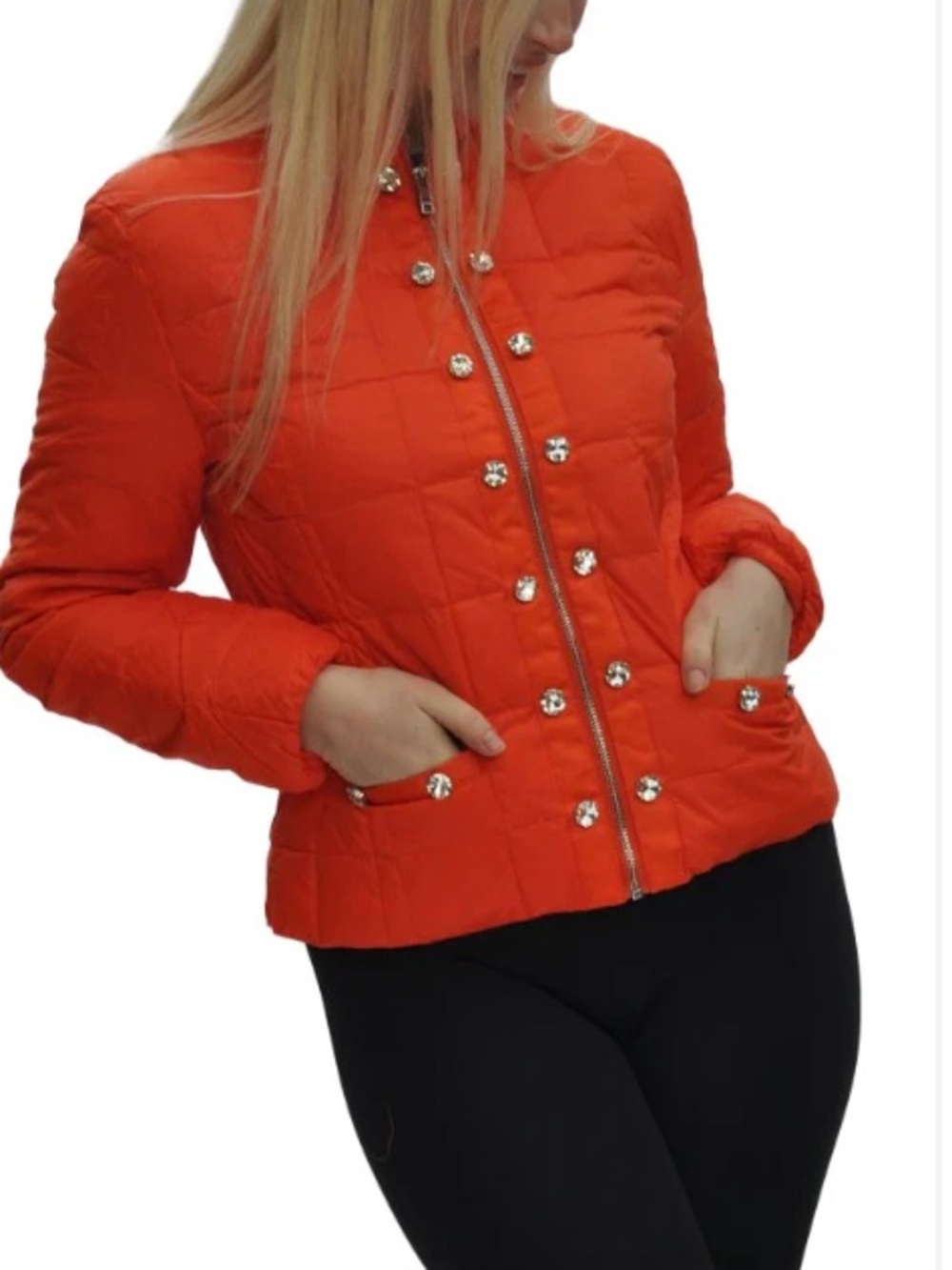 Ciao Milano Orange Bling Zip Up Lia Duck Down Women's Size Small Nylon